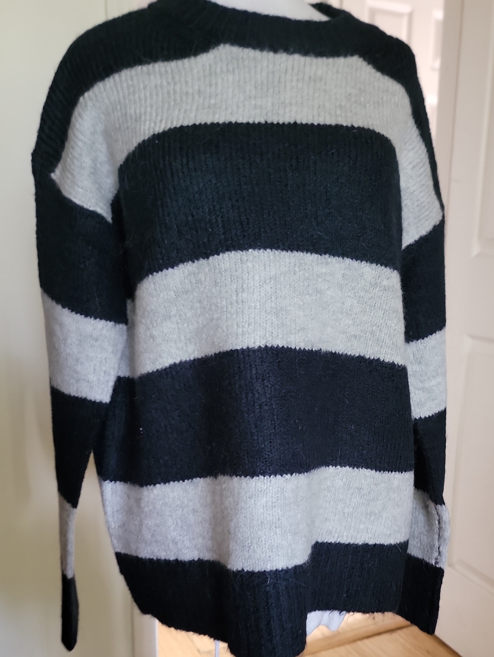 Magaschoni Black and Light Gray Striped Women’s Sweater